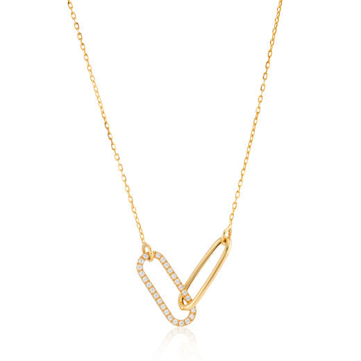9ct Yellow Gold Double Link Cubic Zirconia Necklace