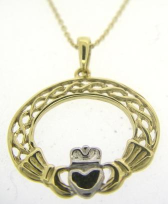 9ct Two-Tone Gold Claddagh Pendant