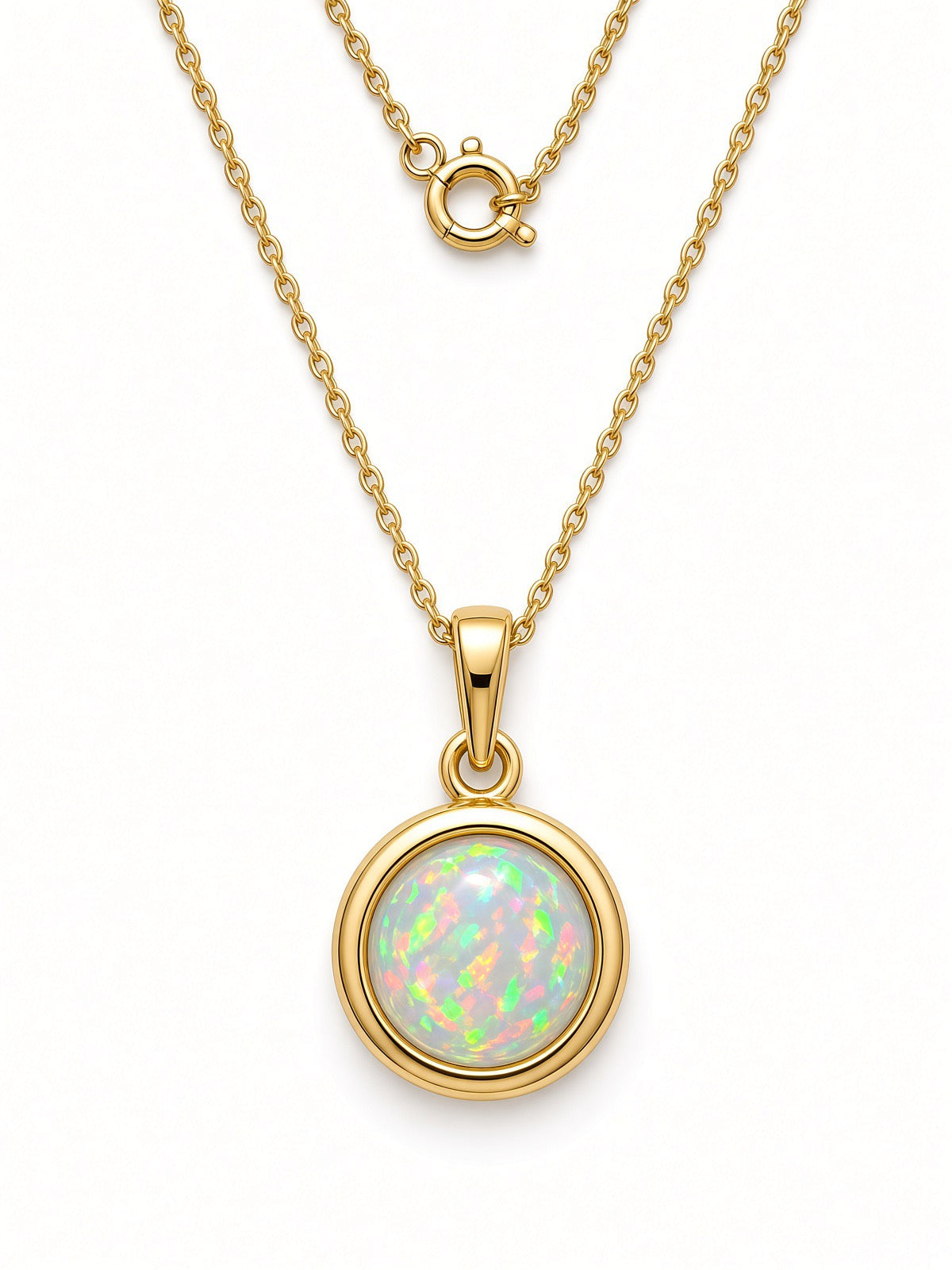 9ct Yellow Gold Synthetic Opal Pendant 17-18"