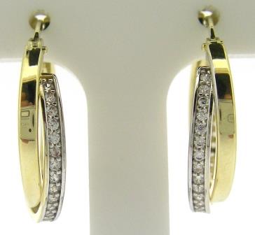 9ct Yellow and White Gold Cubic Zirconia Crossover Hoop Earrings