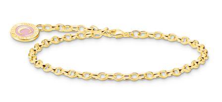Thomas Sabo Sterling Silver Yellow Gold Plated Charm Bracelet with Pink Detail