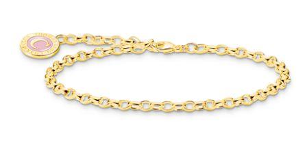 Thomas Sabo Sterling Silver Yellow Gold Plated Charm Bracelet with Pink Detail