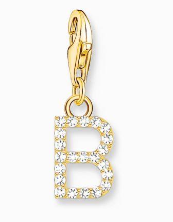 Thomas Sabo Yellow Gold Plated Sterling Silver Letter B Charm with Cubic Zirconia