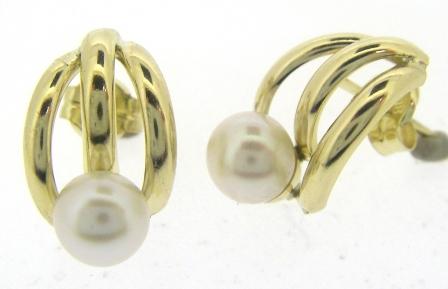 9ct Yellow Gold Three-Row Curved Freshwater Pearl Stud Earrings