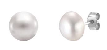 Sterling Silver Button Fresh Water Pearl Stud Earrings 6-6.5mm