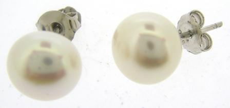 Sterling Silver Button Fresh Water Pearl Stud Earrings 10.5mm