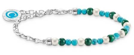 Thomas Sabo Sterling Silver Beads Charm Bracelet with Malachite