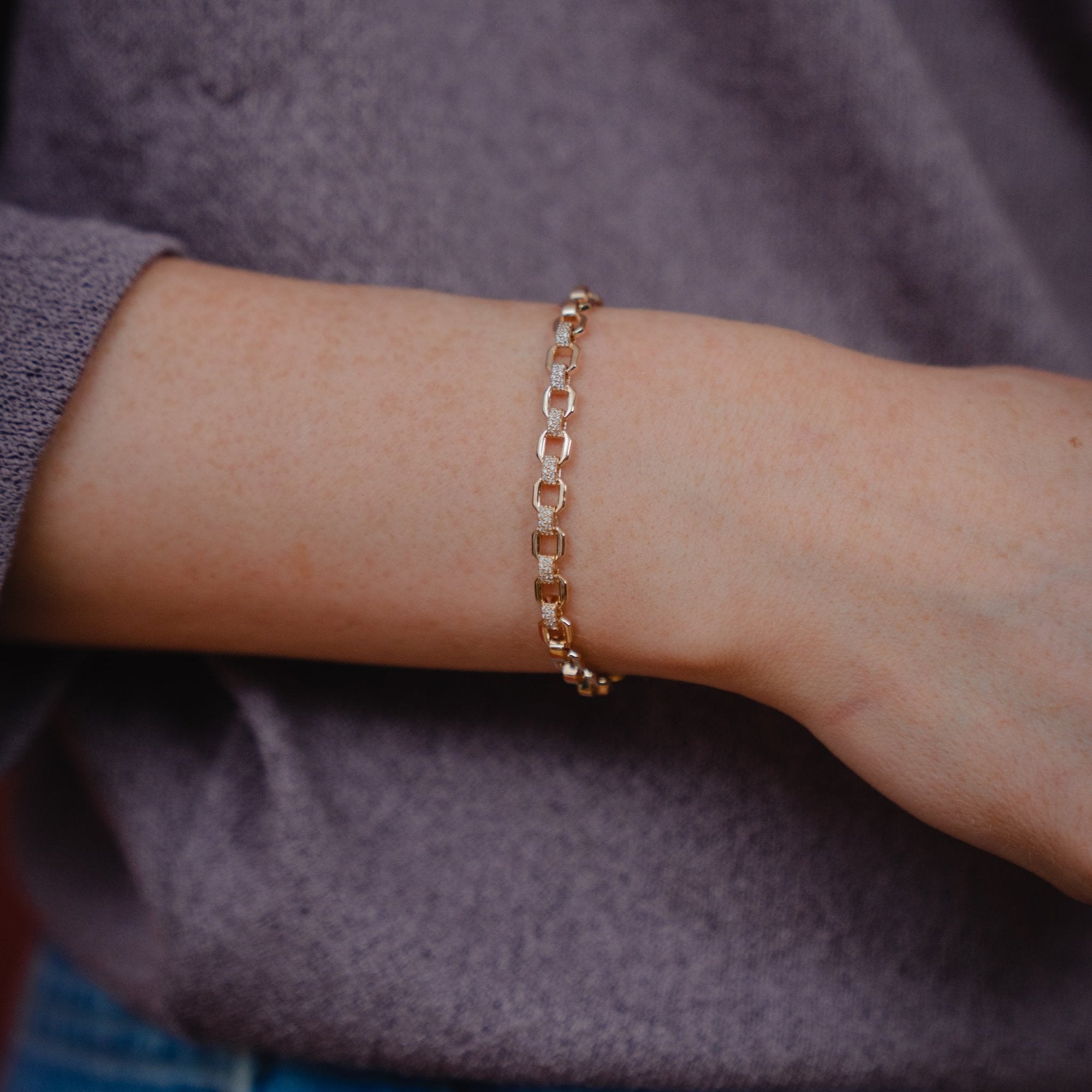 Tears Of The Sky - Yellow Gold Plated Chain Links and CZ Bracelet 18cm
