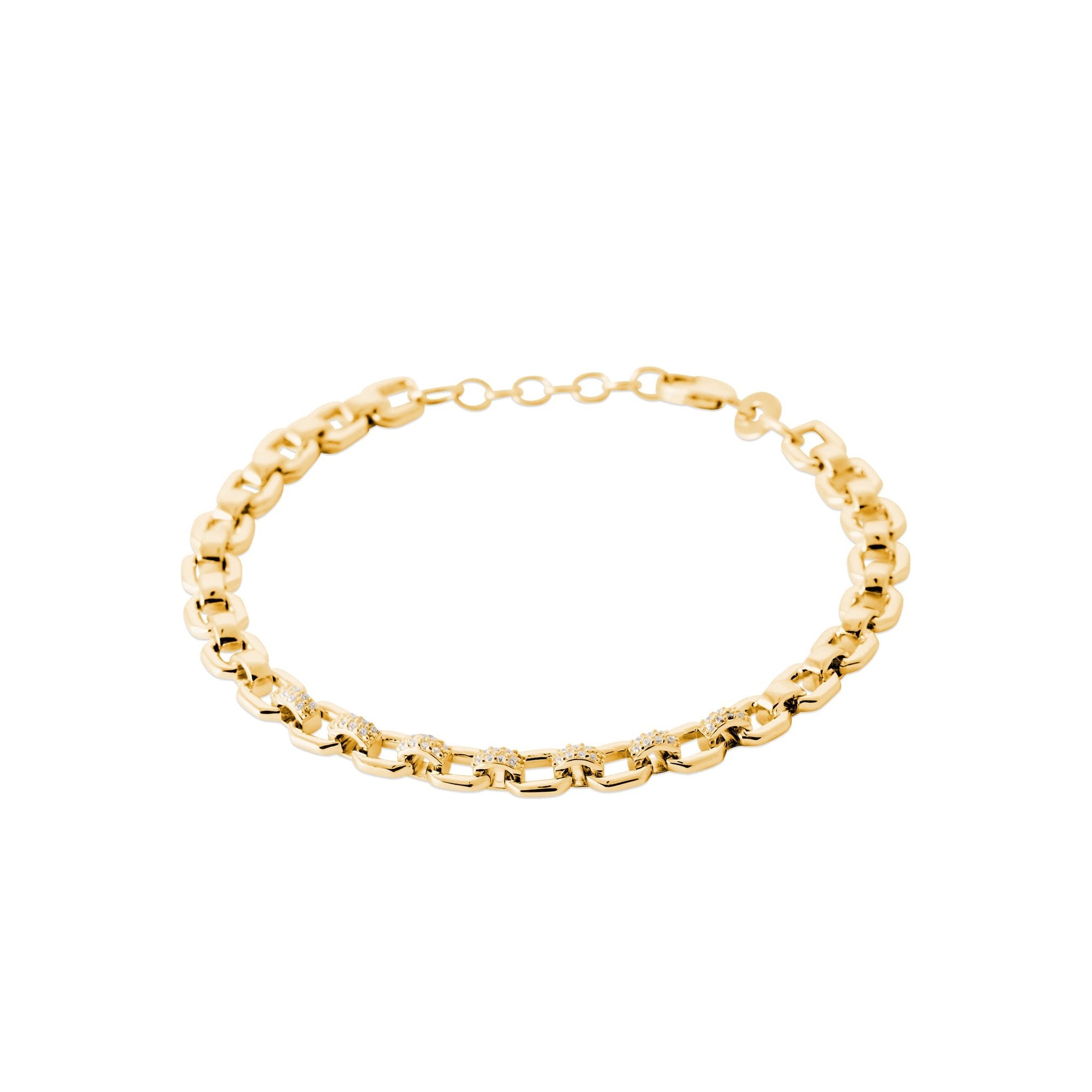 Tears Of The Sky - Yellow Gold Plated Chain Links and CZ Bracelet 18cm