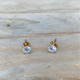 Heaven - Yellow Gold Plated Round CZ 4 Claw Stud Earrings 5mm