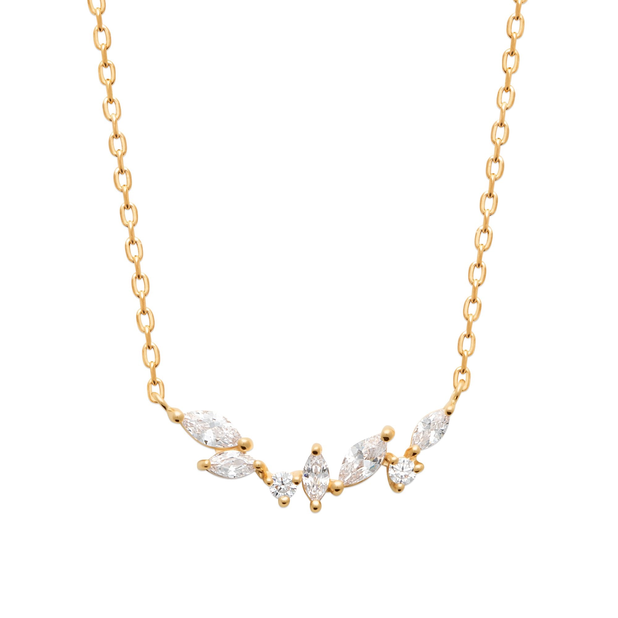 Burren - Tender Touch, Yellow Gold Plated Marquise Shaped & Round CZ Chain Necklace