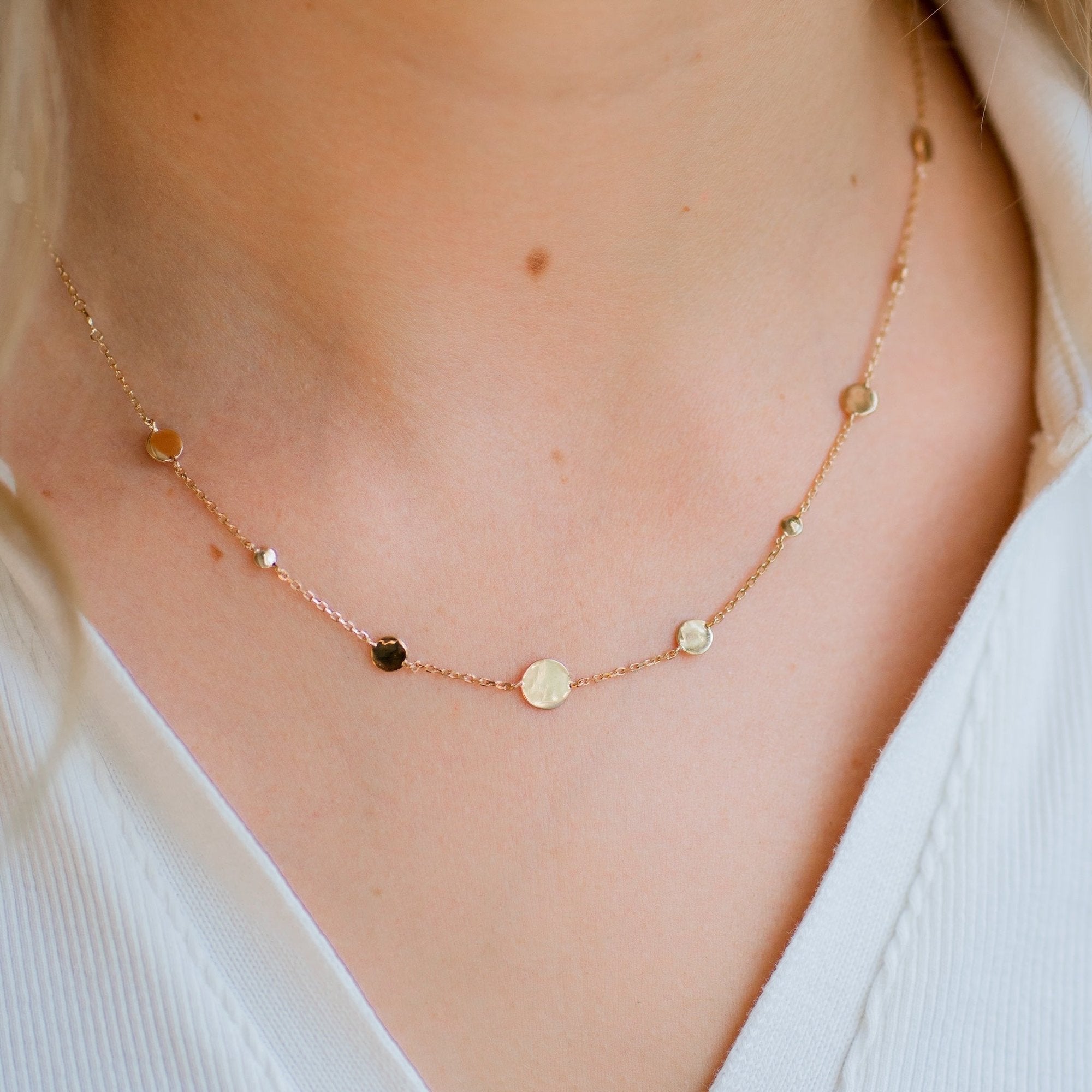 Disk Jockey - Yellow Gold Plated Disc Chain Necklace 45cm