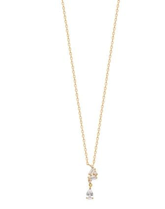 Burren - Protective Hands, Yellow Gold Plated Baquette Cut and Pear Shape CZ Drop Necklace