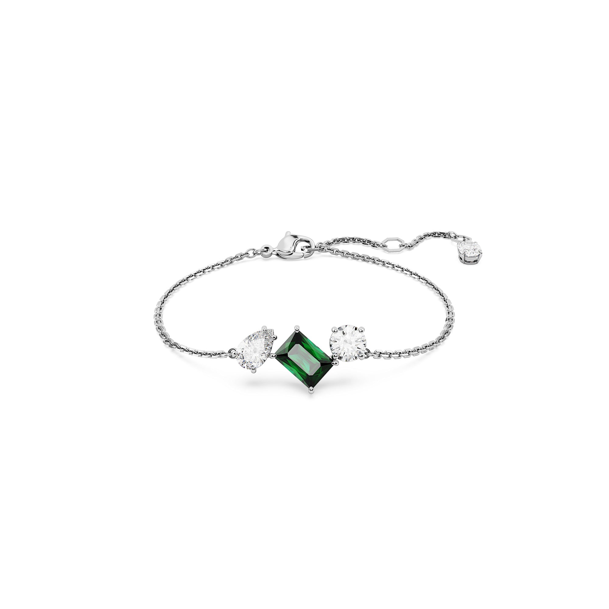 Swarovski Mesmera Bracelet - Rhodium Plated - M - Mixed Cuts White & Green Crystal