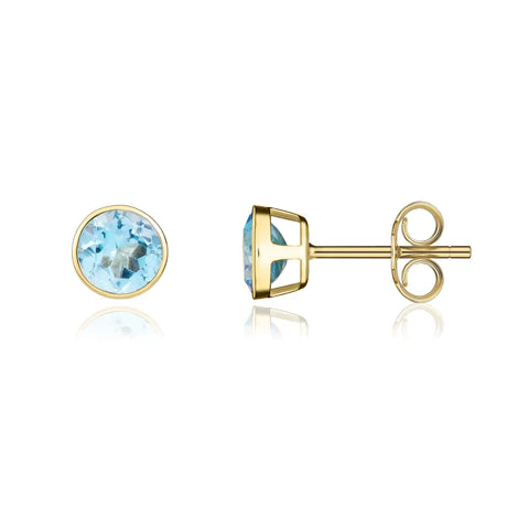 9ct Yellow Gold Swiss Blue Topaz Stud Earrings