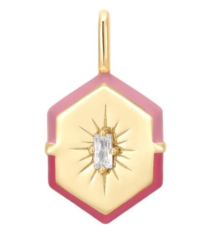 Ania Haie Silver and Yellow Gold Plated Enamel Hexagon Charm with Cubic Zirconia