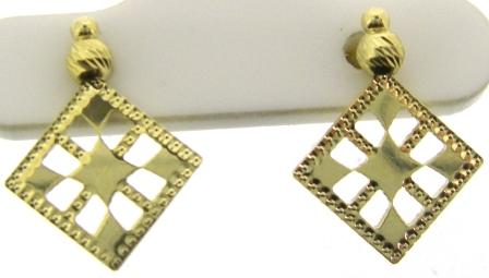 9ct Yellow Gold Circle and Square Drop Earrings