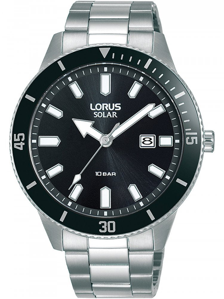 Lorus Mens Solar Black 42 mm watch Bracelet