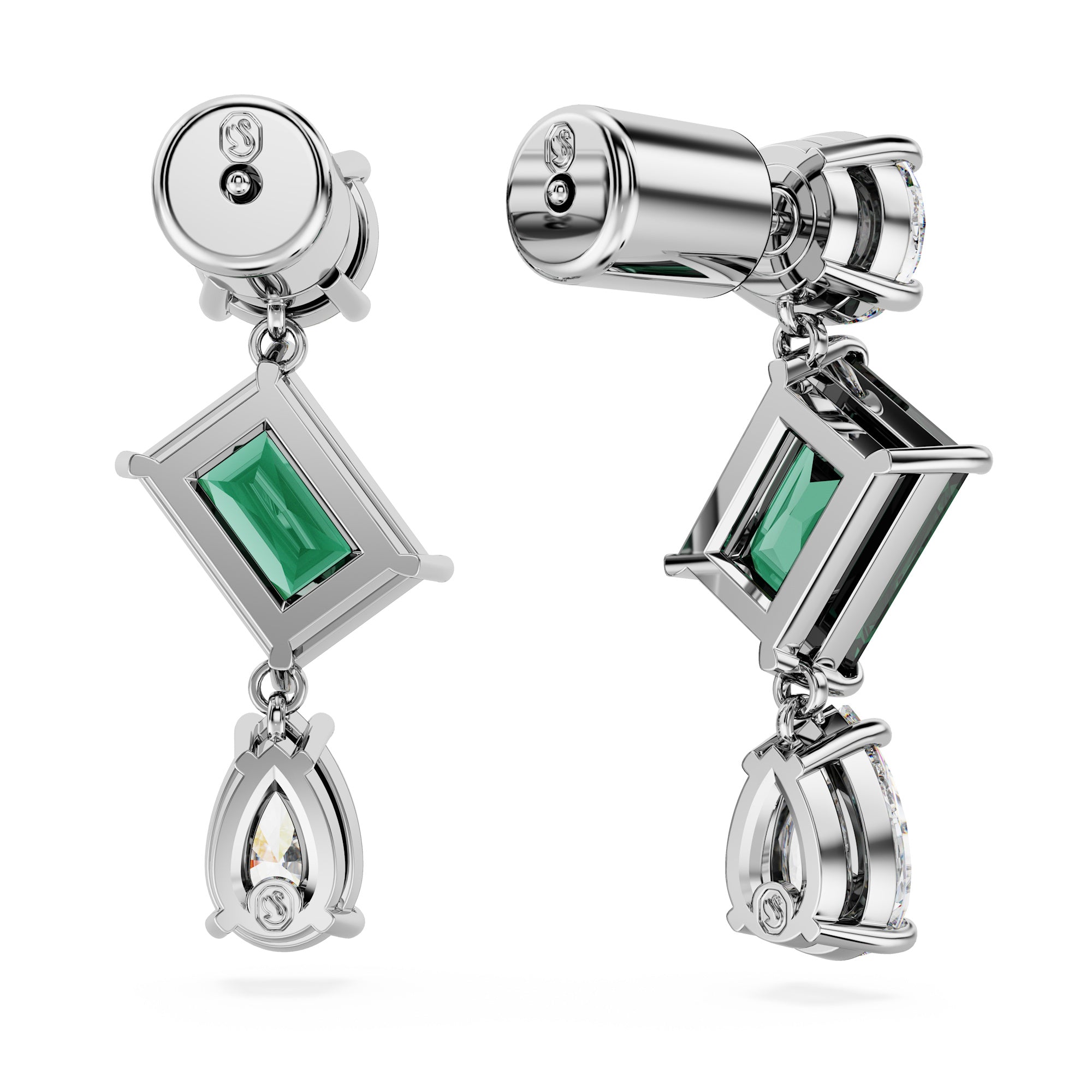 Swarovski Mesmera Drop Earrings - Rhodium Plated - Mixed Cuts White & Green Crystal