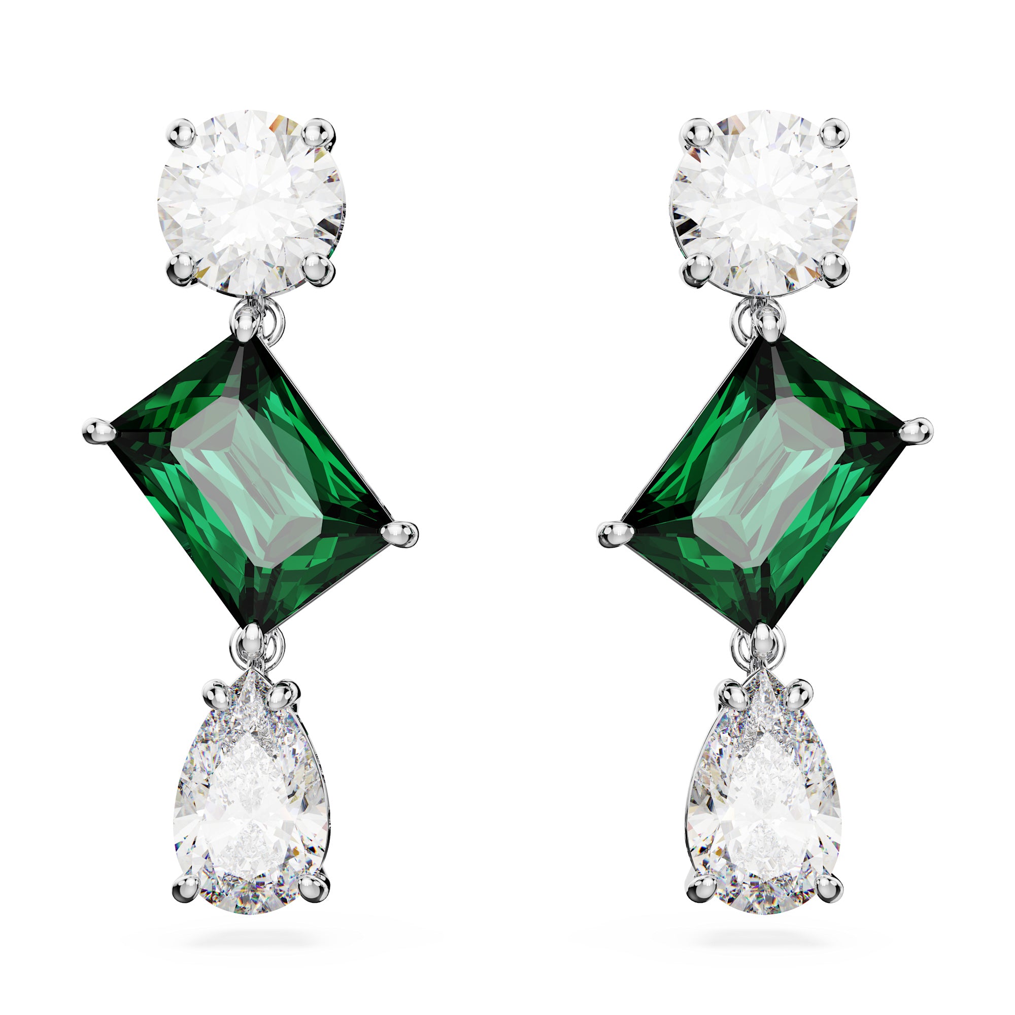 Swarovski Mesmera Drop Earrings - Rhodium Plated - Mixed Cuts White & Green Crystal