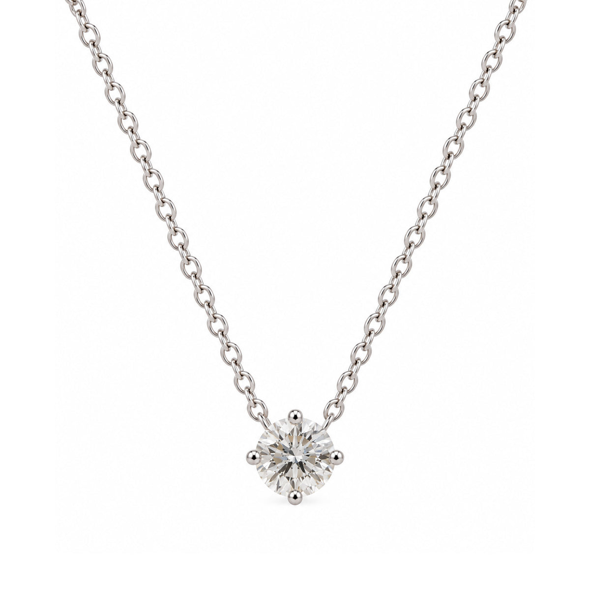 18ct White Gold Round Brillant 4 Claw Solitaire Diamond Pendant