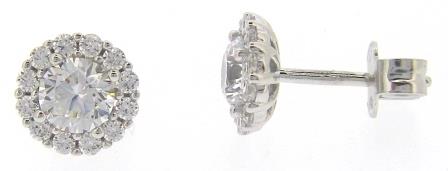 9ct White Gold Cubic Zirconia Halo Stud Earrings