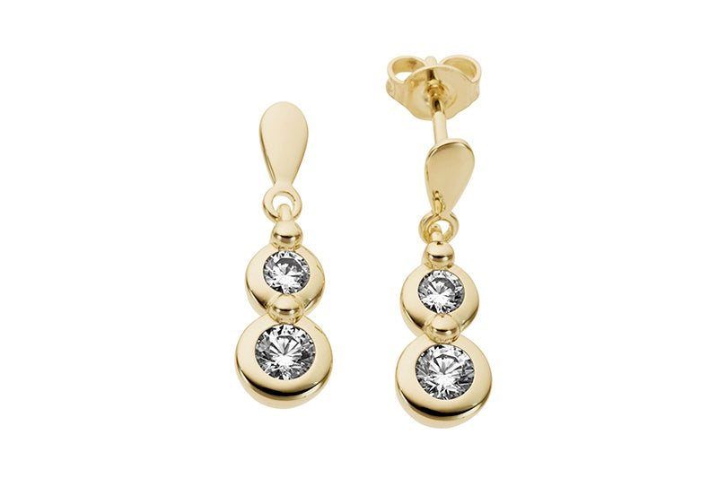 9ct Yellow Gold Double Cubic Zirconia Drop Earrings
