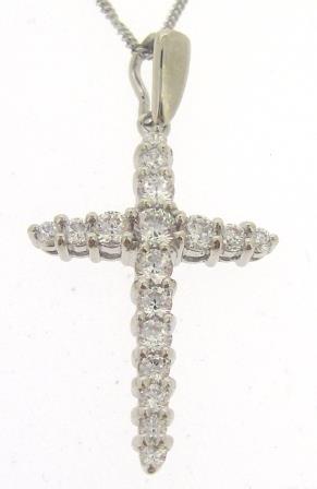 Elegant 9ct White Gold Cubic Zirconia Cross Pendant