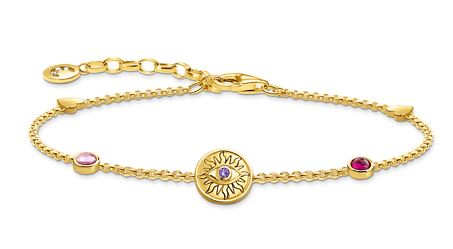 Thomas Sabo Sterling Silver Yellow Gold Plated Sun Coin Bracelet with Multicolour Cubic Zirconia and Hearts