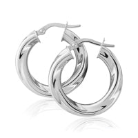 9ct White Gold Twisted Hoop Earrings