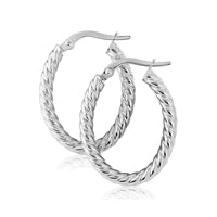 9ct White Gold Oval Twisted Hoop Earrings