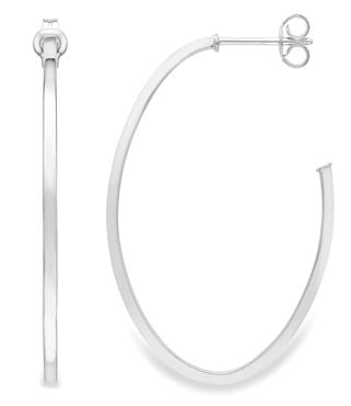 9ct White Gold Square Tube Oval Hoop Earrings