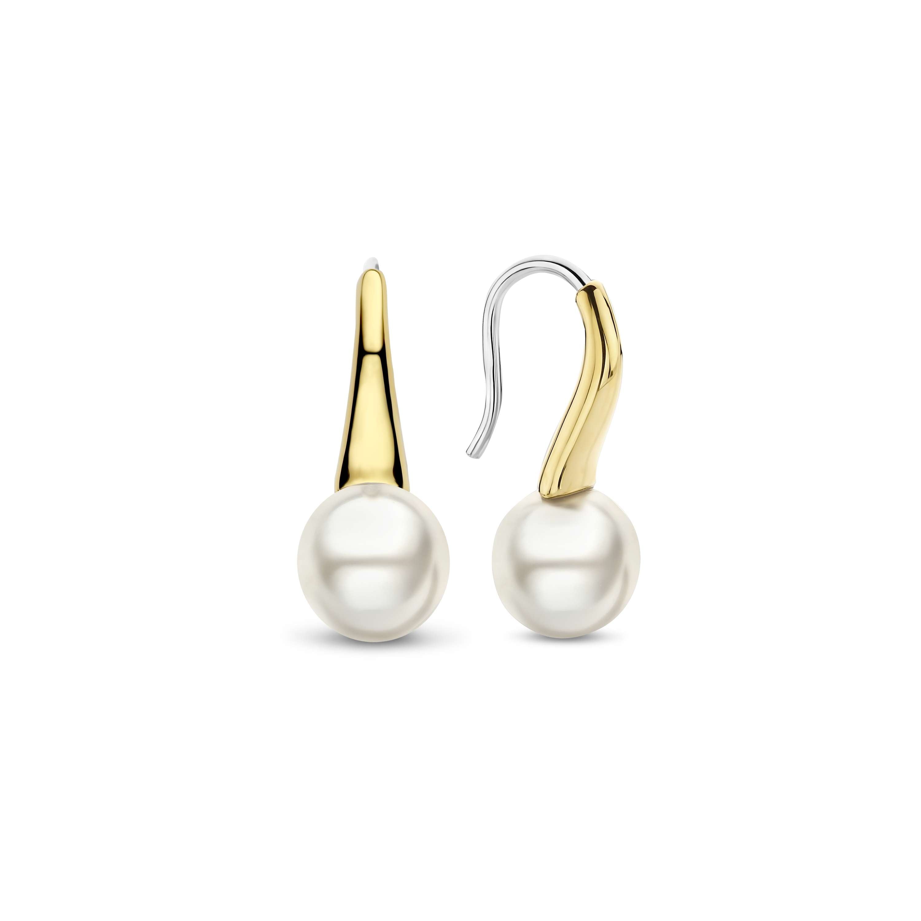 Ti Sento Sterling Silver & Yellow Gold Plated Pearl Hook Earrings