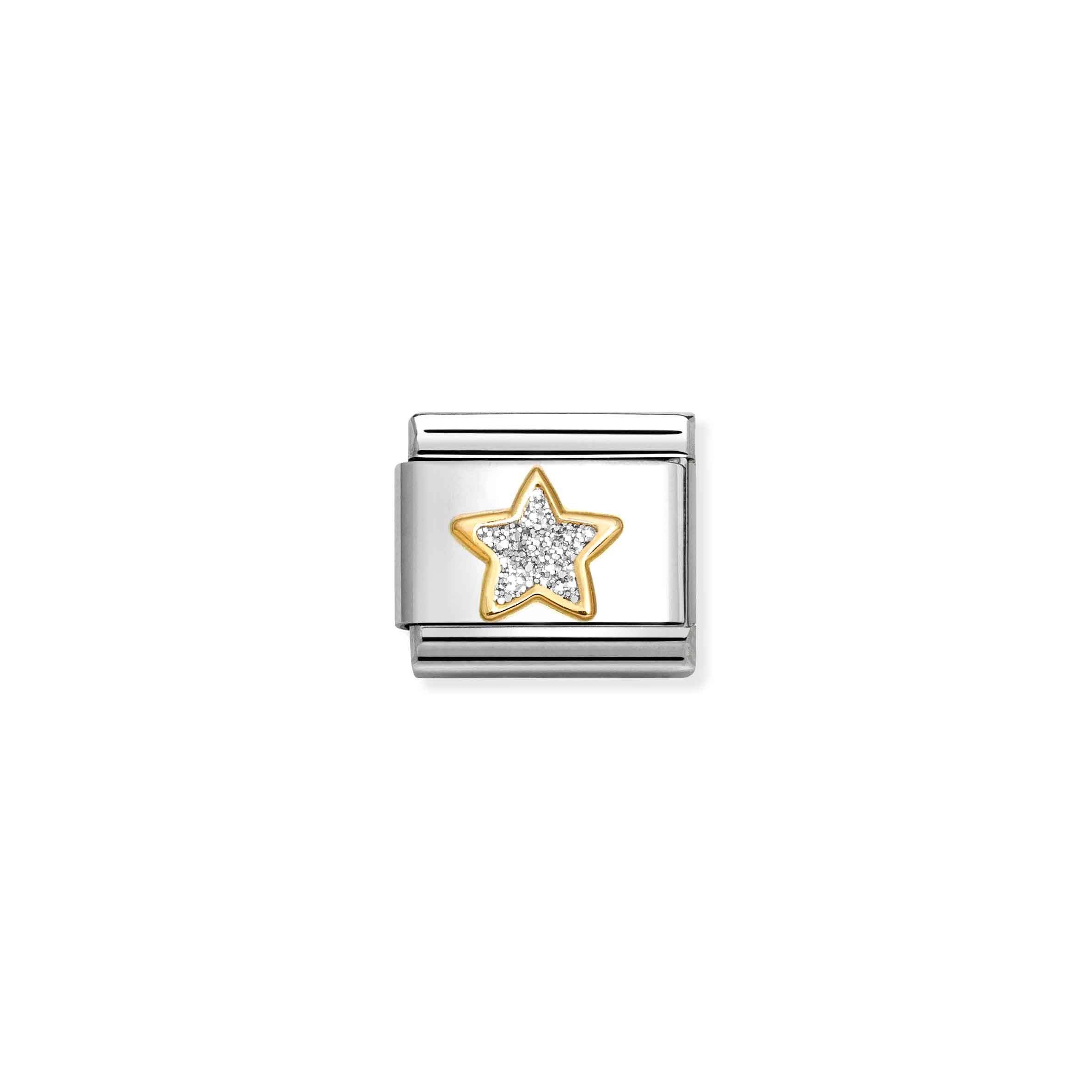 Nomination Composable Classic Silver Star Glitter Charm - Stainless Steel & 18k Gold with Enamel
