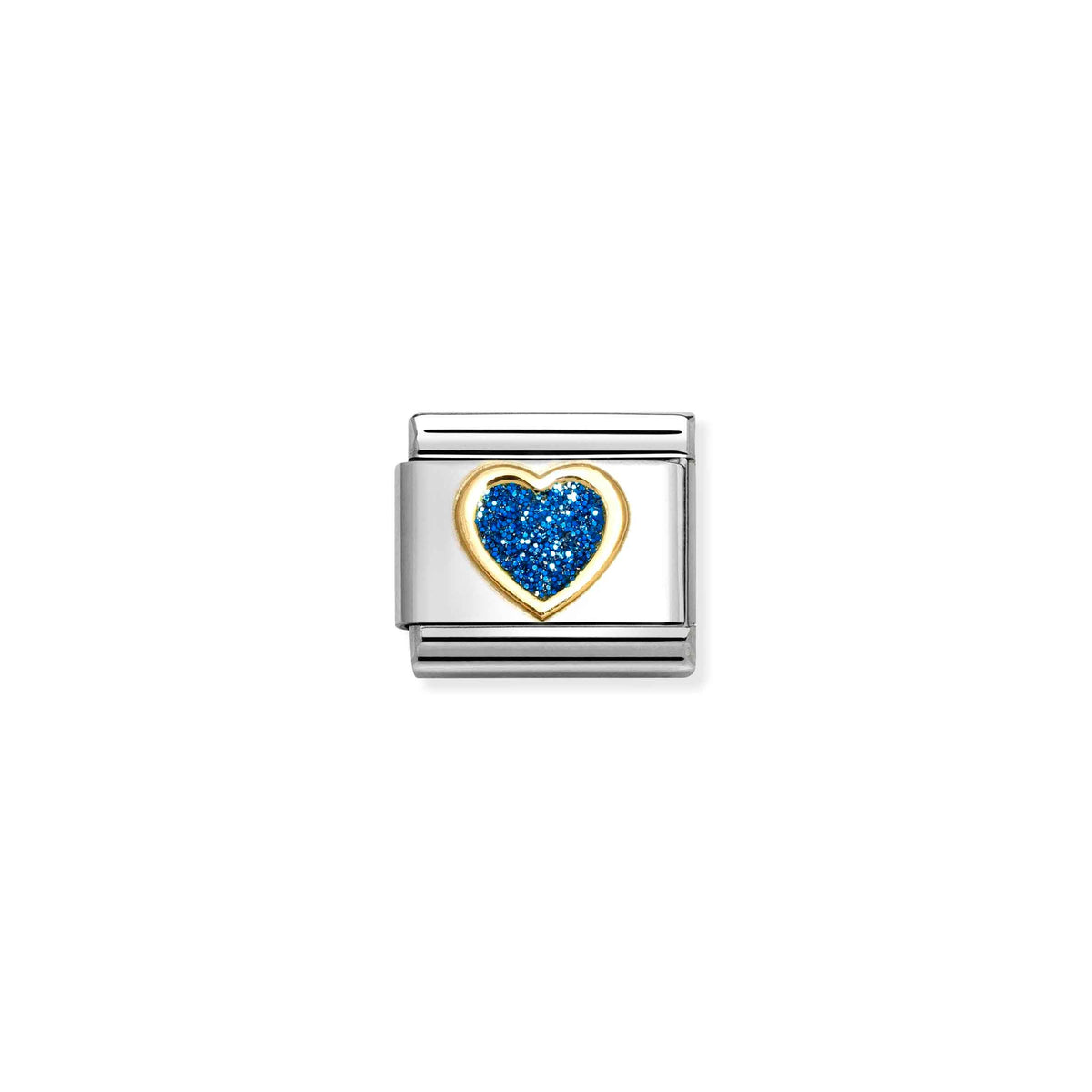 Nomination Composable Classic Blue Heart Glitter Charm - Stainless Steel & 18k Gold with Enamel