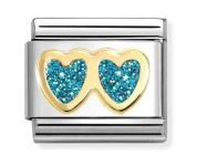Nomination Composable Classic Light Blue Glitter Double Heart Charm