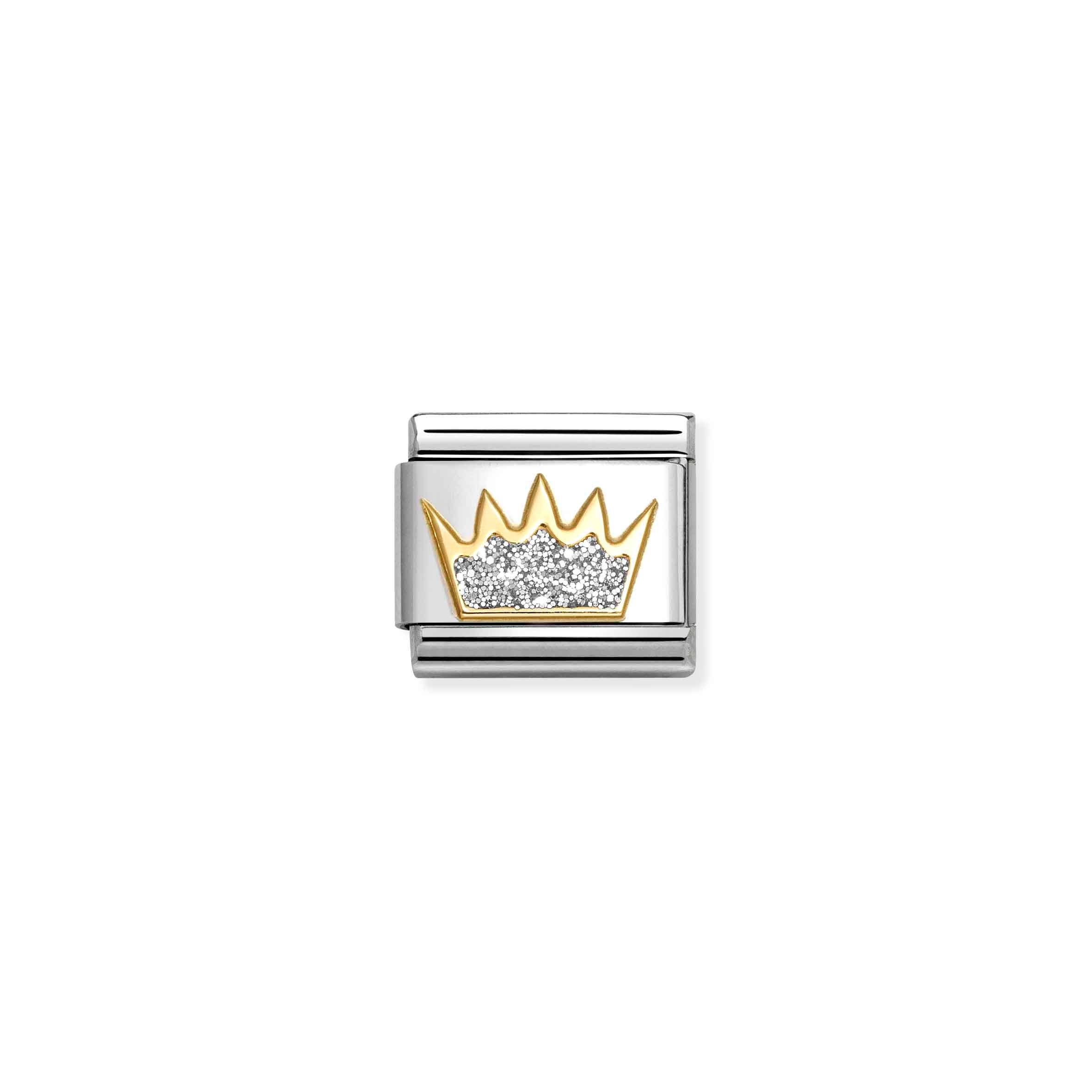 Nomination Composable Classic Glitter Crown Charm - Stainless Steel & Yellow Gold with Enamel