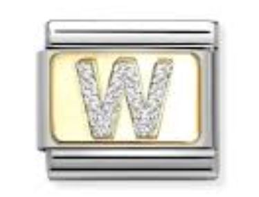 Nomination Composable Classic Glitter Letter W Charm - Stainless Steel & Yellow Gold with Glitter Enamel