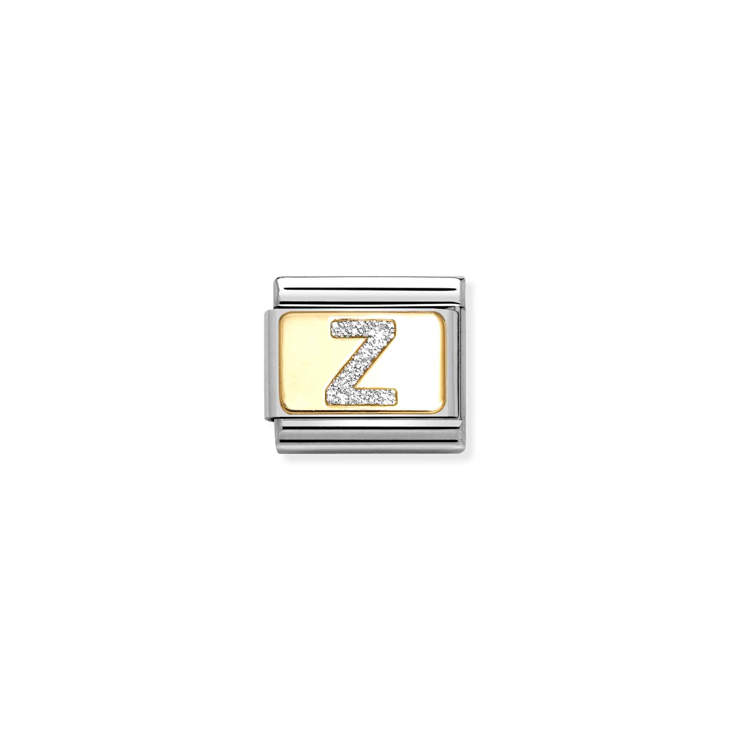 Nomination Composable Classic Glitter Letter Z Charm - Stainless Steel & Yellow Gold with Glitter Enamel