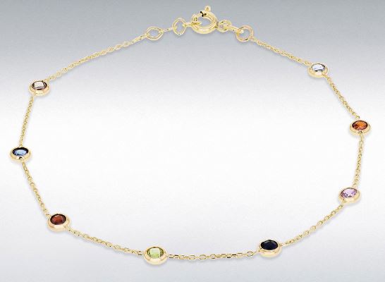 9ct Yellow Gold Multi Coloured Cubic Zirconia Bracelet