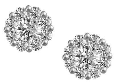 9ct White Gold Cubic Zirconia Cluster Earrings