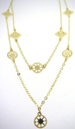 9ct Yellow Gold 2 Row Square And Circle Necklace