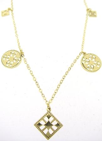 9ct Yellow Gold Squares And Circles Drop Necklace