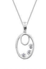 9ct White Gold Oval CZ Three Stone Rubover Pendant