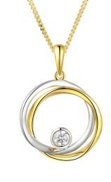 9ct Yellow And White Gold Single CZ Double Circle Pendant