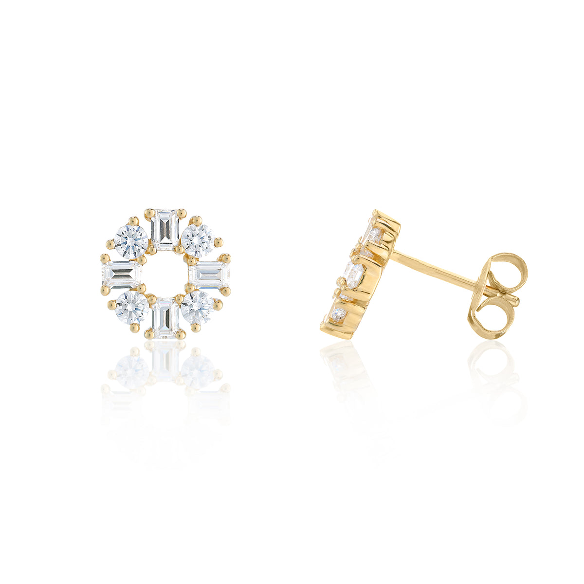 9ct Yellow Gold CZ Circle Stud Earrings