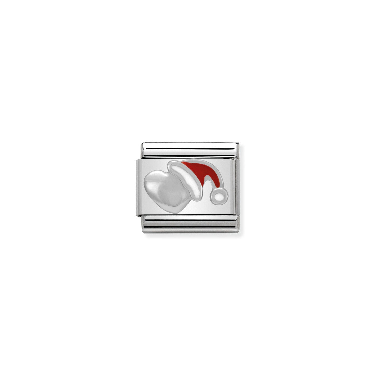 Nomination Composable Classic Heart with Christmas Hat Charm - Stainless Steel & Sterling Silver with Enamel
