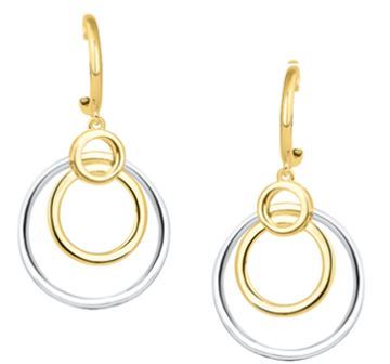 9ct Two Tone Gold Double Circle Drop Earrings