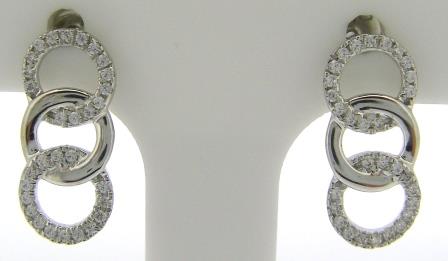 9ct White Gold Three Open Circle CZ Stud Earrings