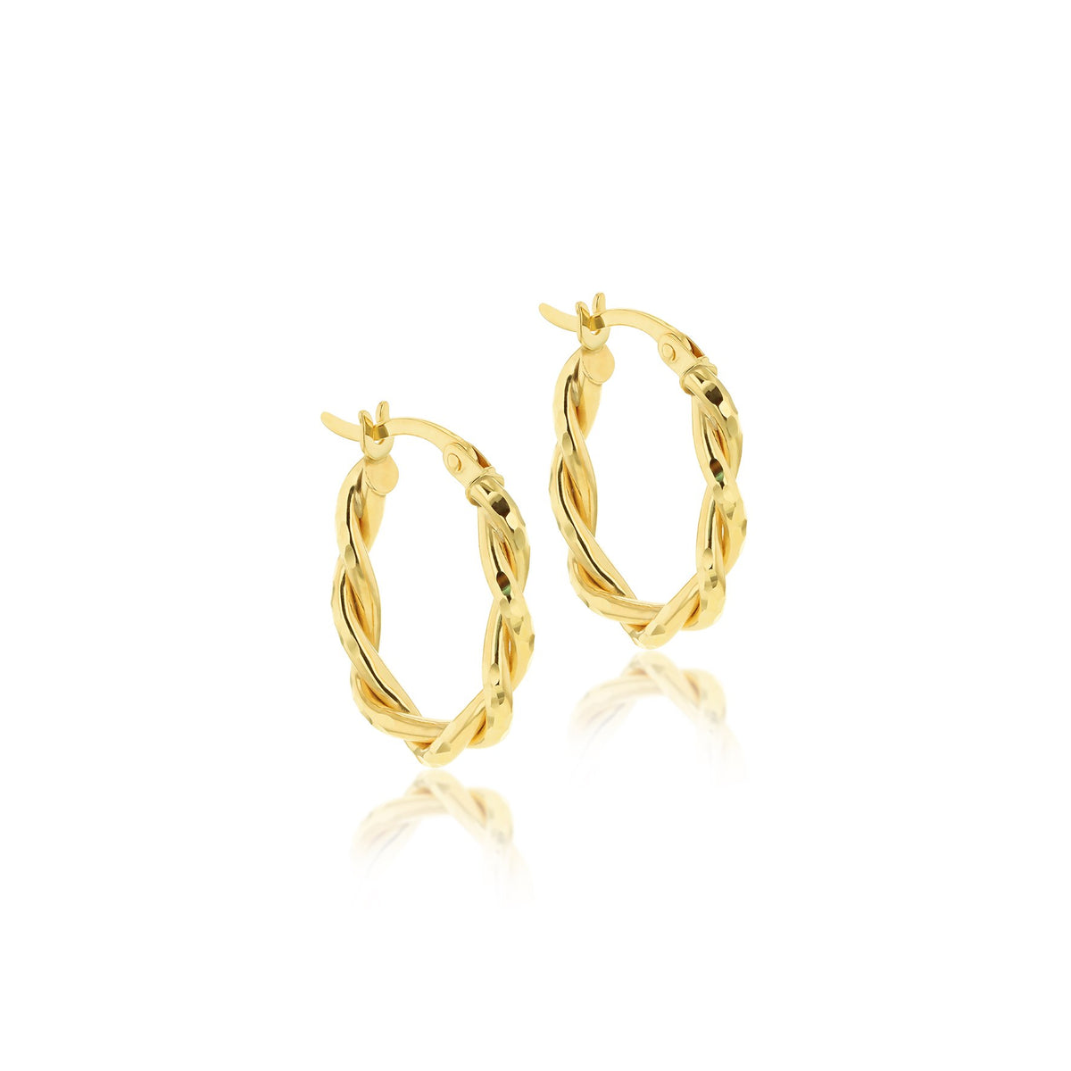 9ct Yellow Gold Diamond Cut Twist Oval Hoop Earrings 19mm